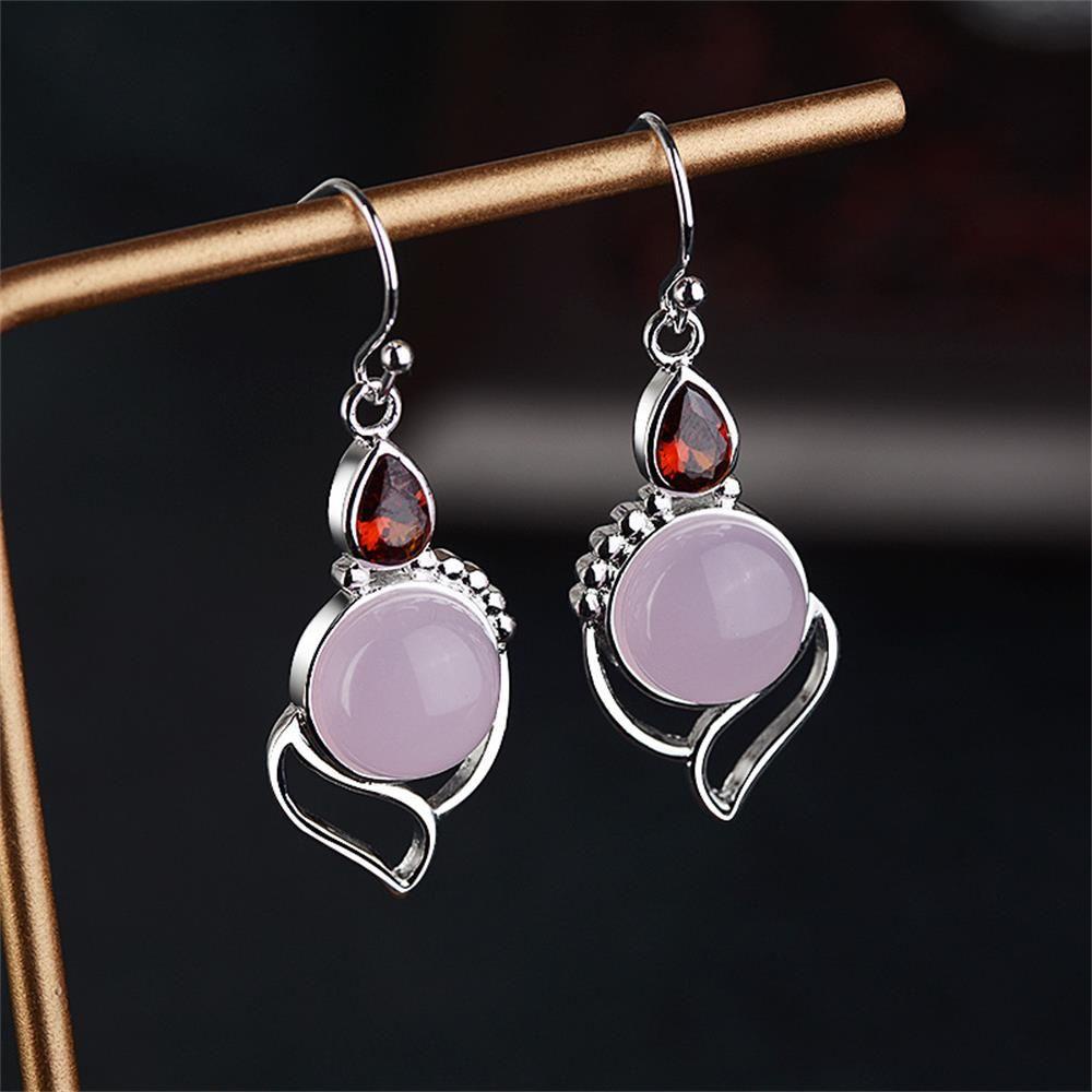 Khuyên Tai Phong Cách KAREN Cá Tính|Khuyên Tai Lủng Lẳng Đính Đá Ruby Chalcedony