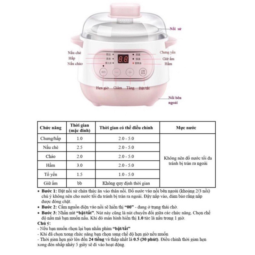 Nồi Nấu Cháo Chậm SeKa, Nồi đa cHầm, Chưng, Hấp. Nồi Ăn Dặm Cho Bé. Nồi Chưng Yến Hàng Chính Hãng(BH 12 T