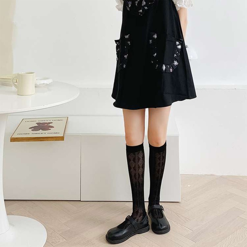 Vớ Dài Qua Gối 10MK Mỏng Họa Tiết Hình Học Kẻ Sọc Kim Cương Phong Cách Lolita Nhật Bản Ngọt Ngào Mùa Hè Cho Nữ