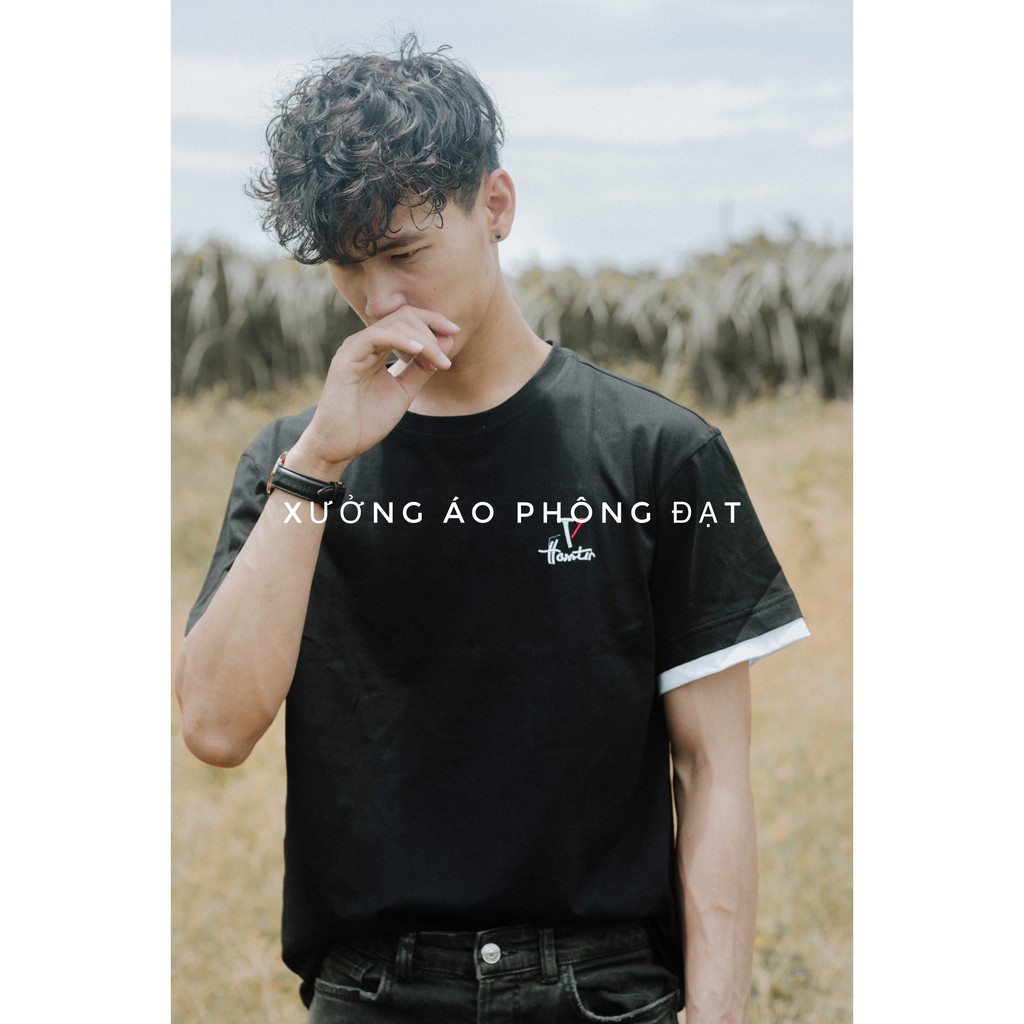 Áo Thun Nam Cổ Tròn, Áo Phông Nam Cá Tính Phối Tay Vải 100% Cotton Cực Mát