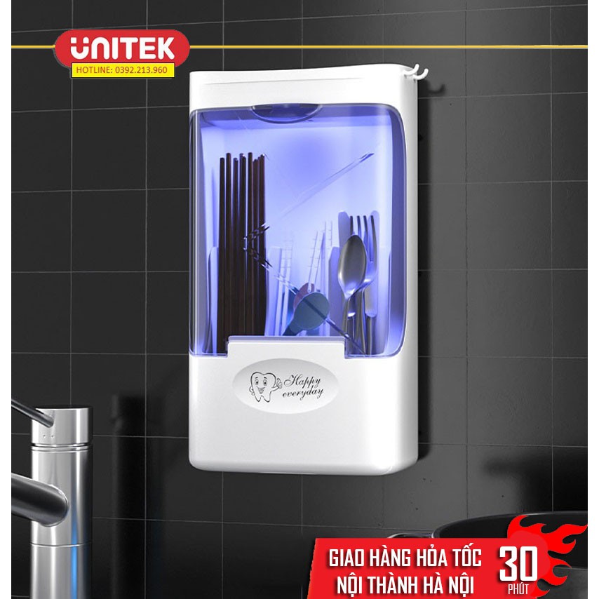 Kệ Đựng Đũa, Thìa, Dĩa Treo Tường Có Nắp Đậy Khử Trùng Bằng Tia UV K-8529