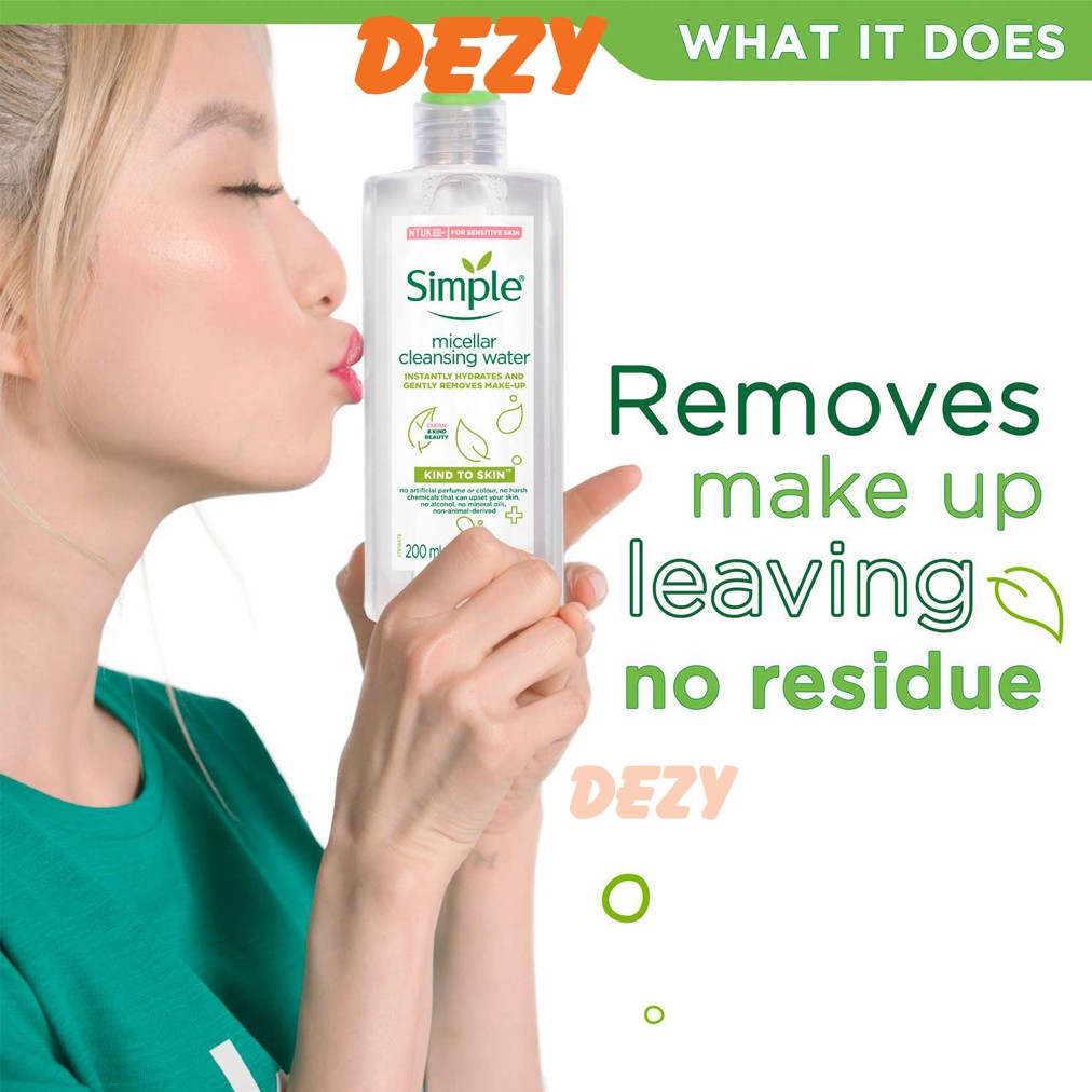 Nước Tẩy Trang Simple Da Nhạy Cảm CHÍNH HÃNG Micellar Water Cleanser Skincare Chăm Sóc Da Cấp Vitamin C Sắc Đẹp Dezy | BigBuy360 - bigbuy360.vn