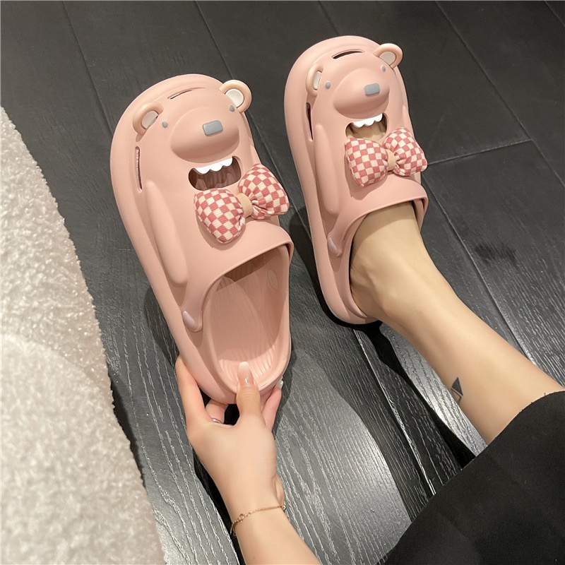 Dép Sandal Đế Dày Xỏ Ngón Đính Nơ Họa Tiết Hoạt Hình Phong Cách Hàn Quốc Thời Trang Mùa Hè Dành Cho Nữ