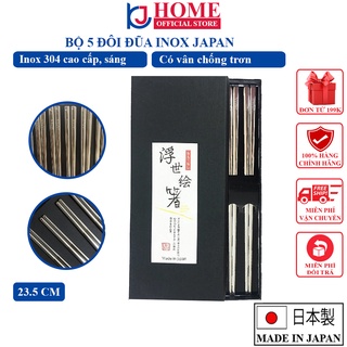 Set 5 đôi đũa inox cao cấp khắc chữ japan nội địa nhật bản - kj home