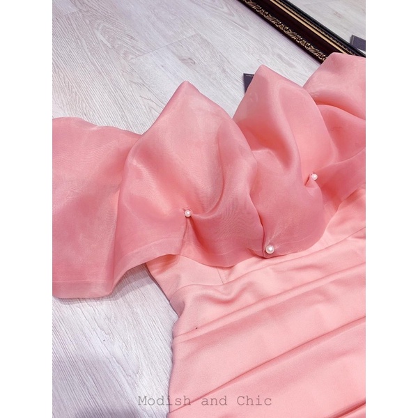 Đầm dự tiệc nữ body cao cấp cúp ngực tay trễ hồng, tiểu thư sang chảnh | BigBuy360 - bigbuy360.vn
