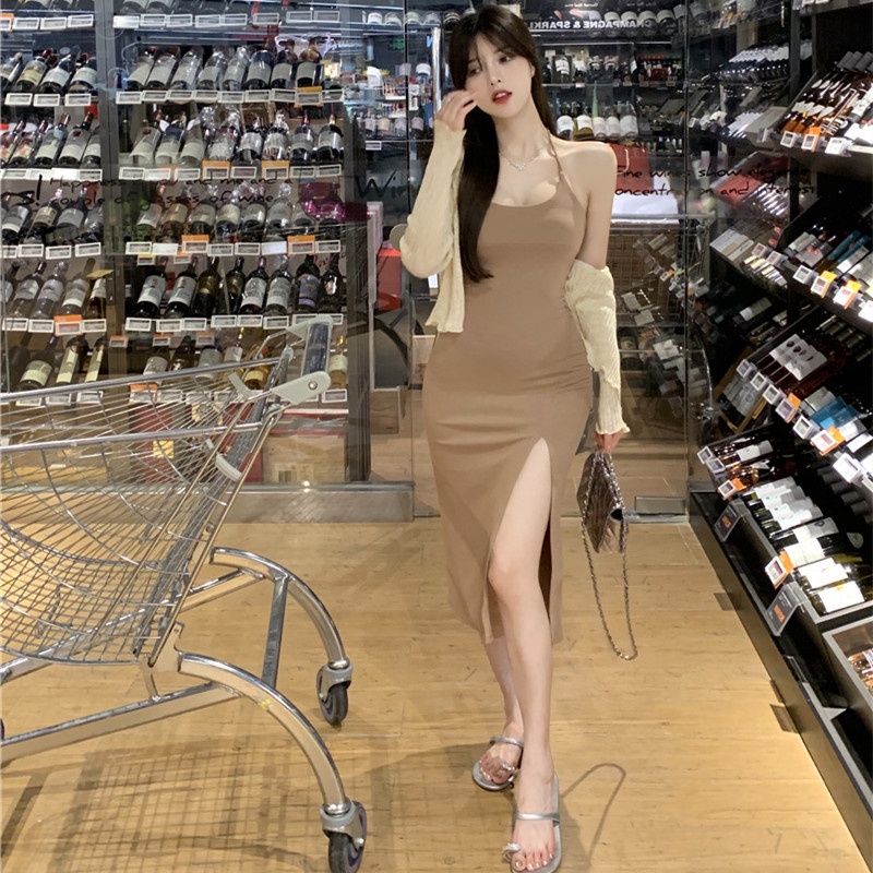 Áo Khoác Cardigan Hai Dây Xẻ Tà Thời Trang Mùa Hè Quyến Rũ Dễ Phối Đồ Cho Nữ