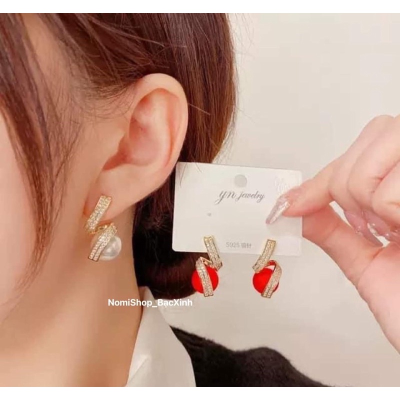Bông tai nữ bạc ta mix trai dáng mới xinh xắn sang trọng Mainomi Shop Bạc Xinh