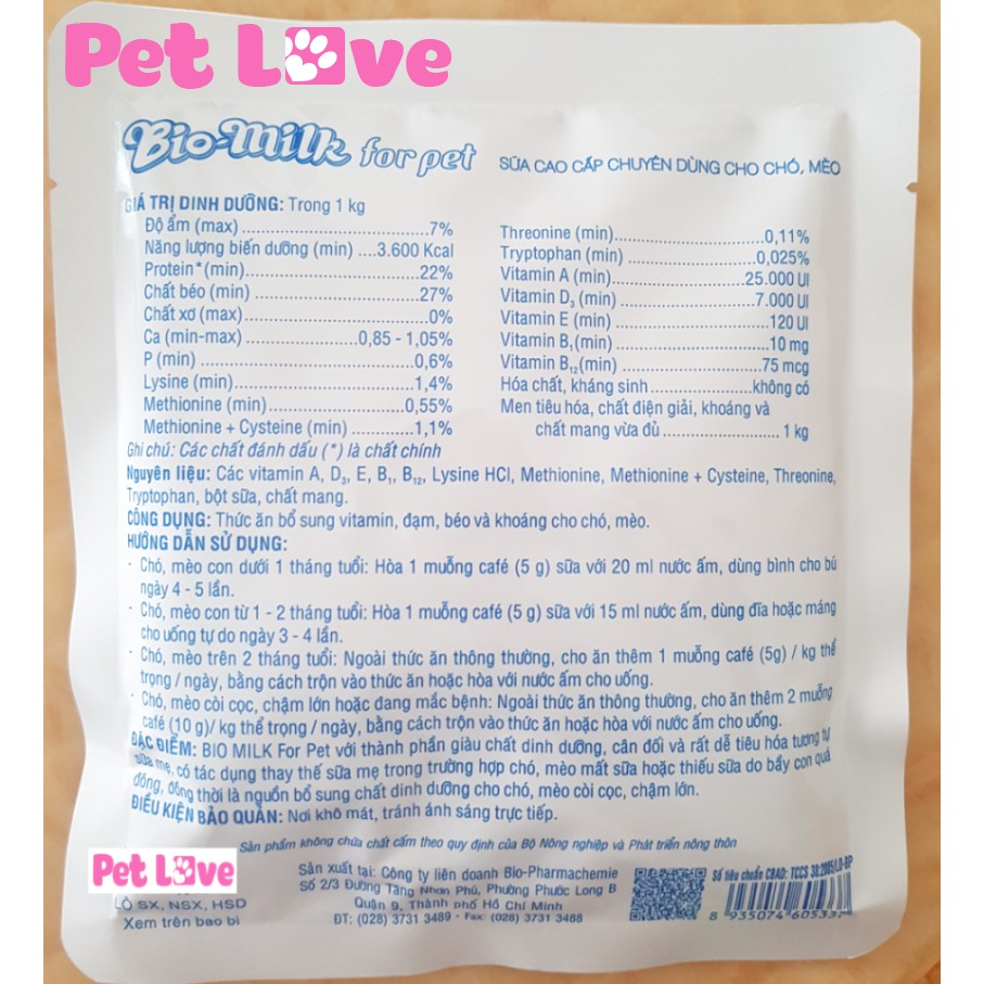 Bộ 5 gói sữa dinh dưỡng cho chó mèo Bio milk for pet