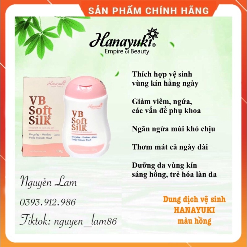 Dung Dịch Vệ Sinh Phụ Nữ Hana VB Soft Silk Hanayuki Chính Hãng 100% màu hồng - Hanayuki Clinic Vietnam