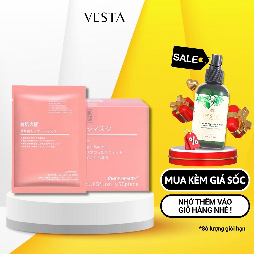 Mặt Nạ Nhau Thai Cừu Nhật Bản Hộp 50 Miếng - Mask Giấy Rwine Dưỡng Da Dưỡng Ẩm 40ml