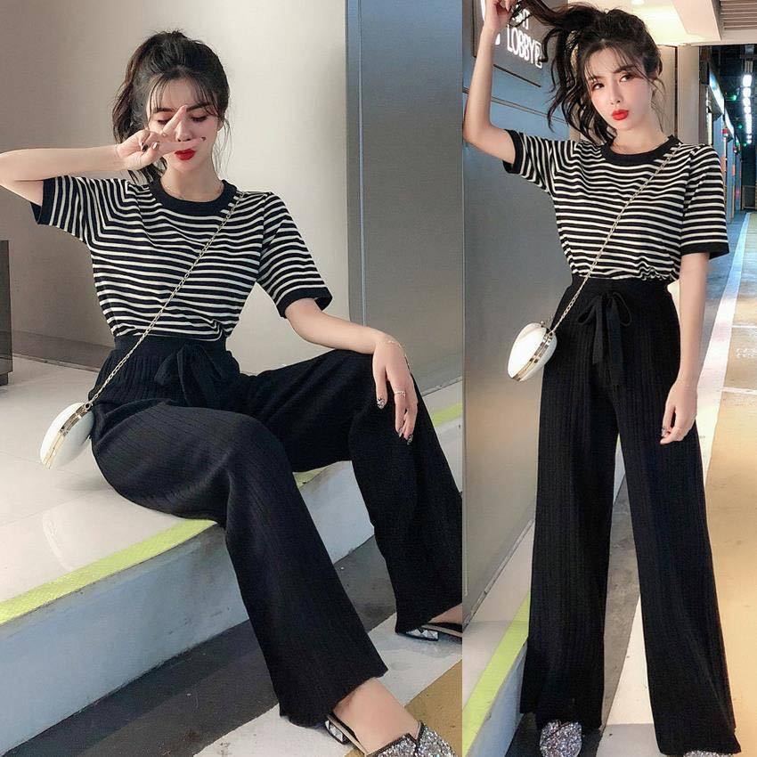 Set quần dài và áo thun tay ngắn thời trang phong cách Hàn Quốc 2021 cho nữ