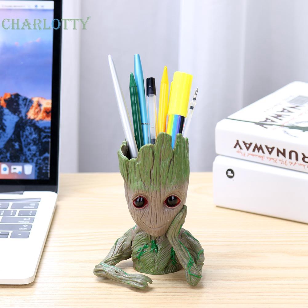 Chậu hoa kiêm hộp đựng bút bằng nhựa PVC hình Groot độc đáo / đơn giản