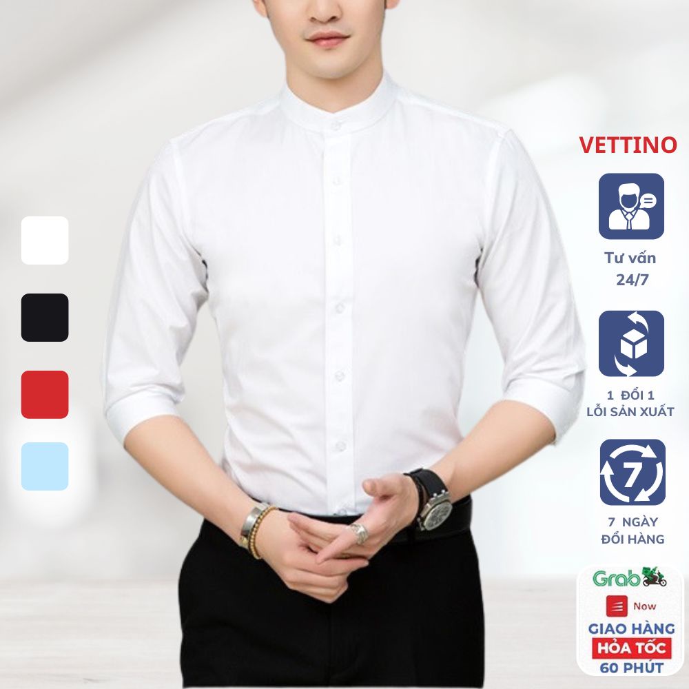 Áo sơ mi nam vải lụa cao cấp Vettino áo sơ mi nam vải lụa nến không phai không nhăn
