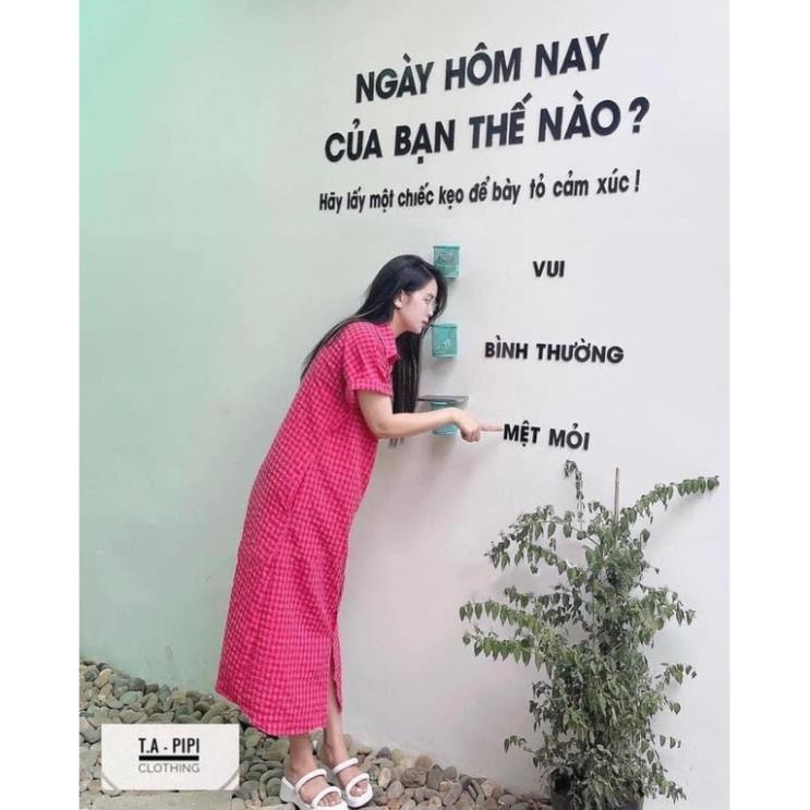 ✔ 𝗙𝗥𝗘𝗘 𝗦𝗛𝗜𝗣 VÁY SƠ MI KẺ HỒNG NGẮN TAY DÁNG THỤNG SIÊU HÓT Ạ