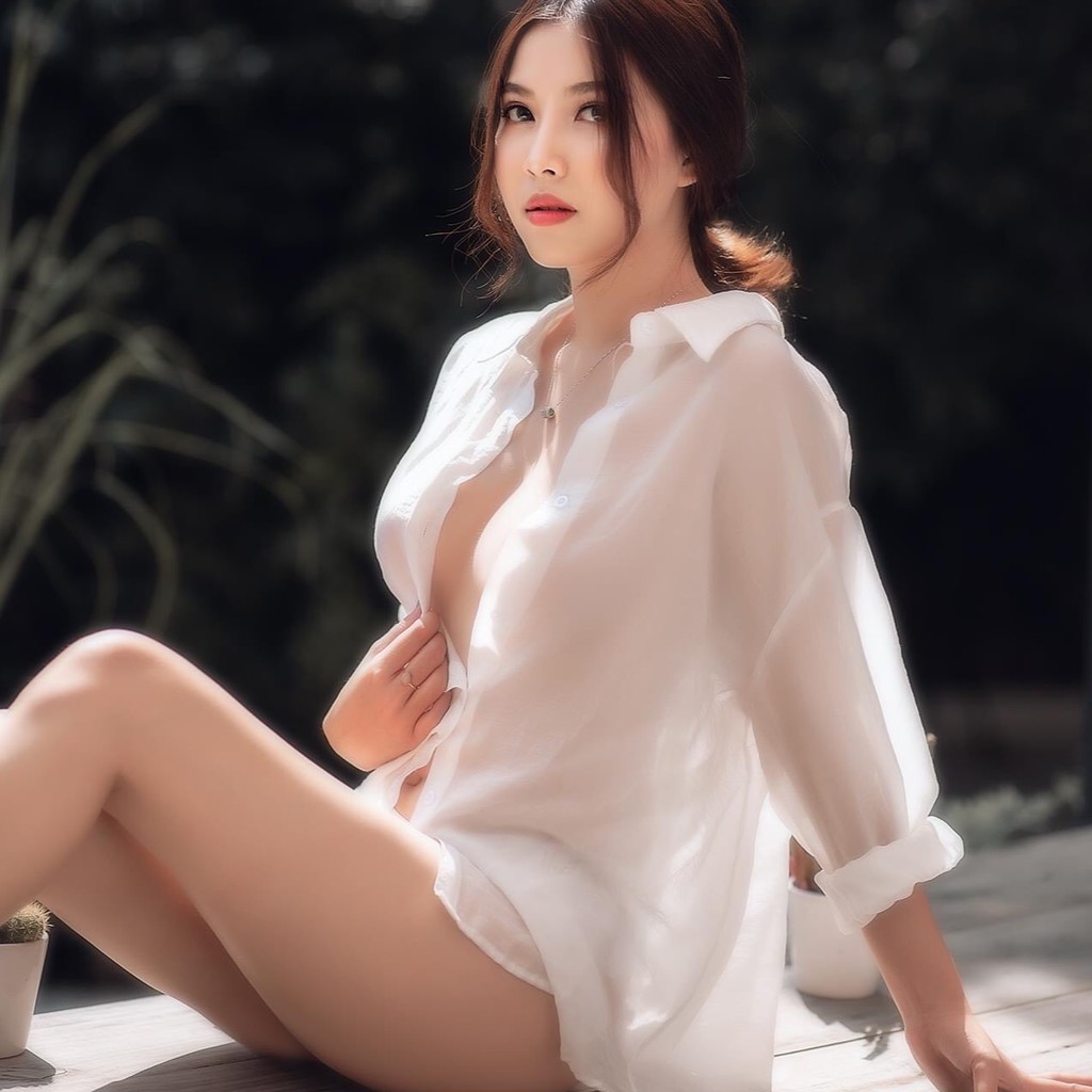 Áo sơ mi trắng xuyên thấu form ngắn sexy áo ngủ gợi cảm