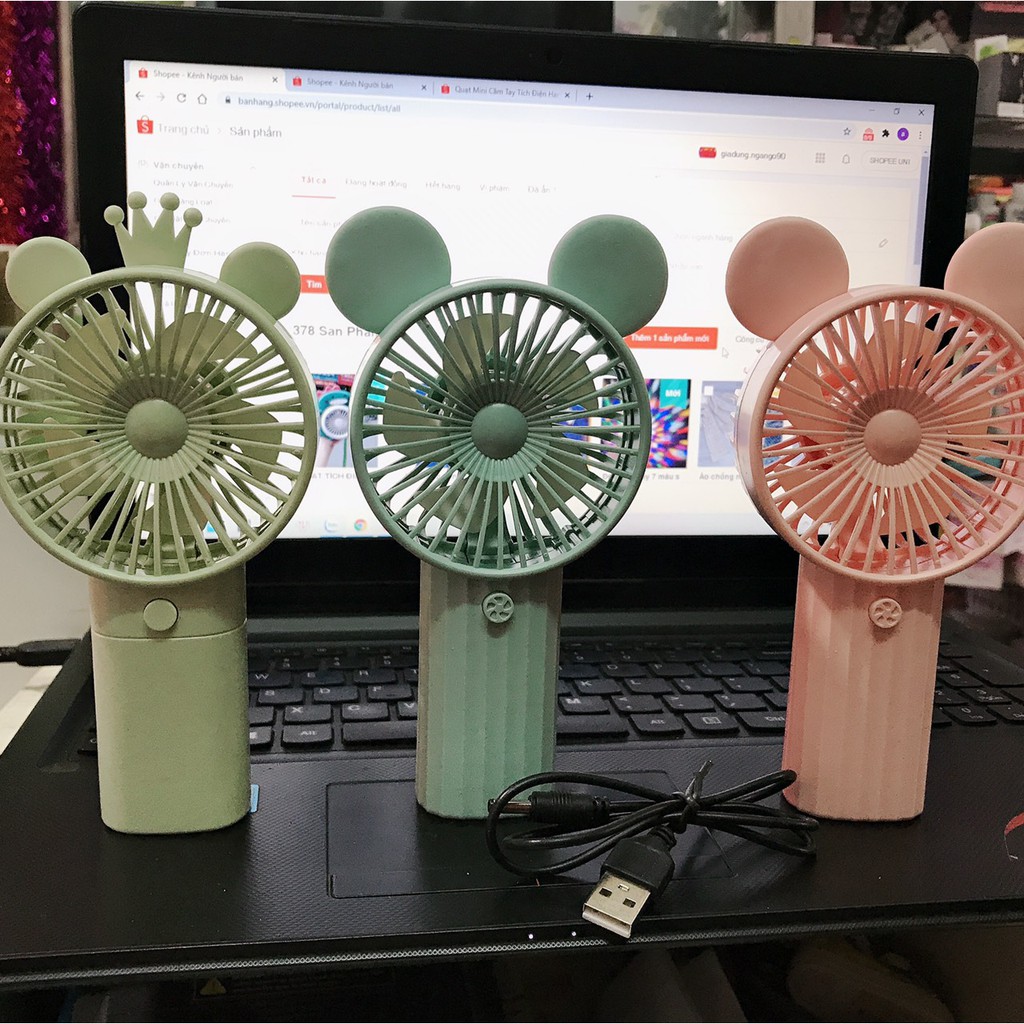 Quạt Mini Cầm Tay Tích Điện sạc USB Với 2 Chế Độ Gió - Kết Nối Qua Cổng Sạc/Pin Dự Phòng 300mAh