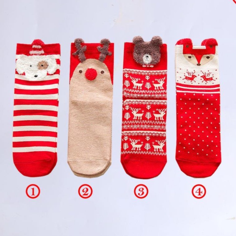 Tất Nữ dễ thương Bear họa tiết NOEL vải cotton co dãn bền bỉ, ngăn mùi kháng khuẩn