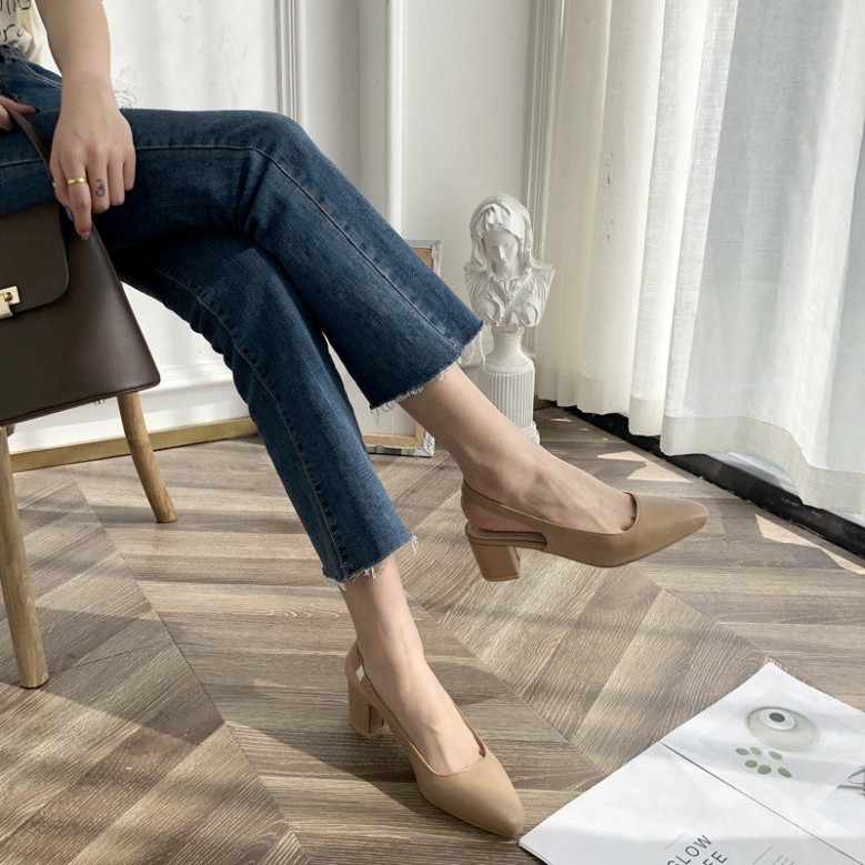 CÓ SẴN KÈM ẢNH THẬT Giày cao gót thời trang mũi nhọn phối dây hở gót cao 5cm