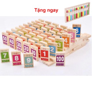 Bộ domino 100 số luyện trí nhớ học tiếng Anh tặng bàn tính gỗ.