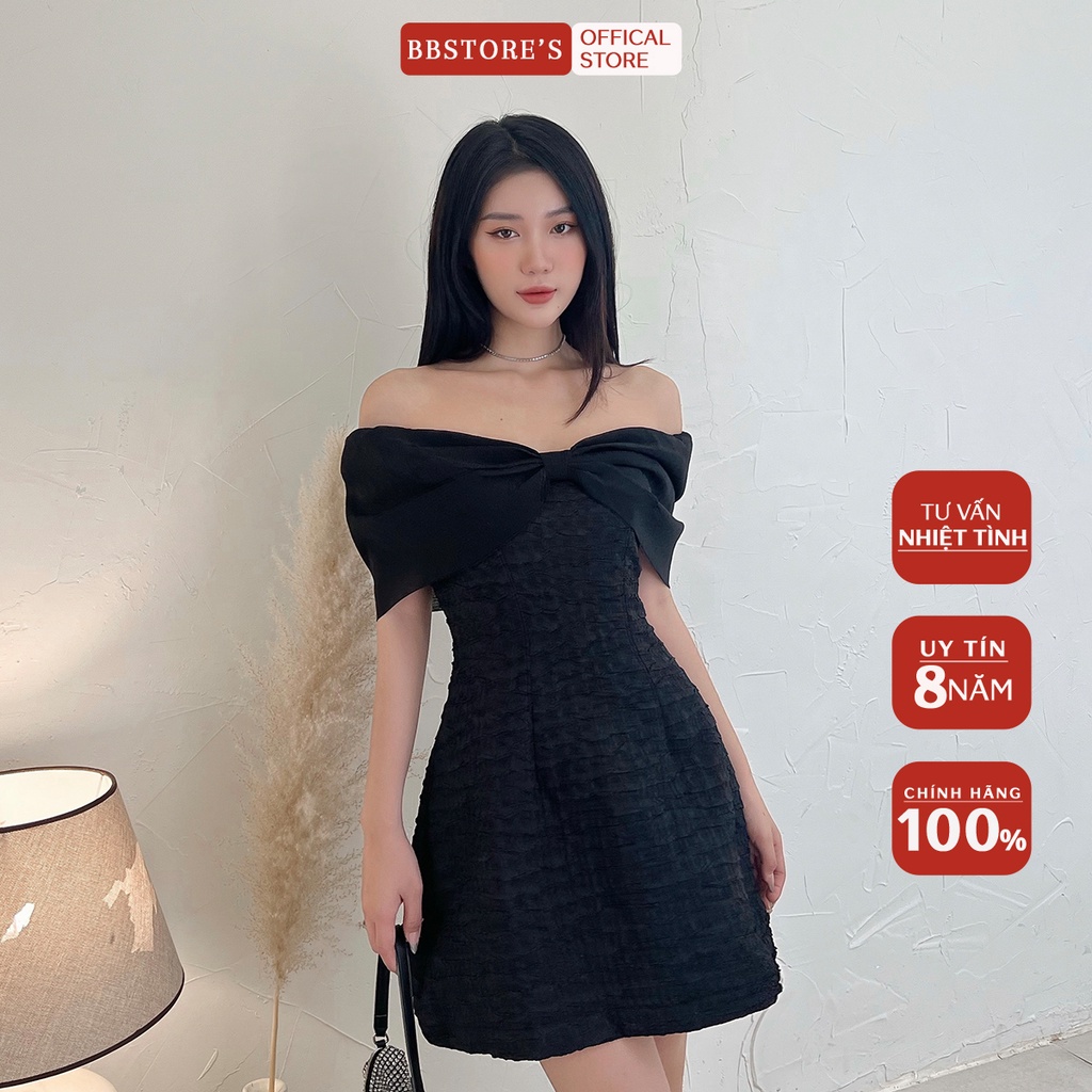 BBSTORE'S Đầm Xòe Xốp Trễ Vai Dự Tiệc Nơ To -D1201