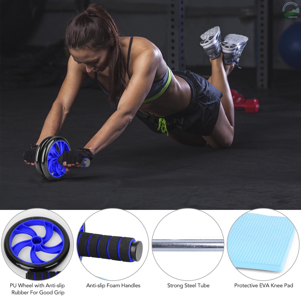 [Stevie]8 PCS Abdominal Roller Wheel Knee Pad Push up Bars Disc Core Slider Jump Rope Hand Gripper Pack Kit for Home Gym Fitness