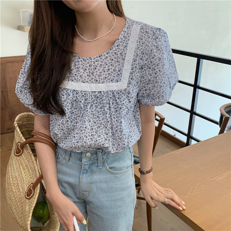 SUXI Áo Crop Top Nữ Tay Phồng Cổ Tròn Thời Trang