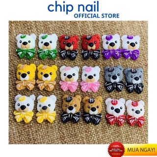Gấu bột nail, charm gấu nơ gắn móng trang trí móng.