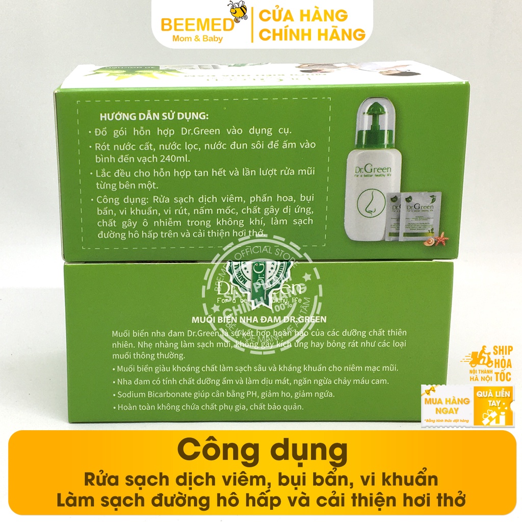 Muối Rửa Mũi Dr Green Nha Đam sạch sâu - Hộp 30 gói