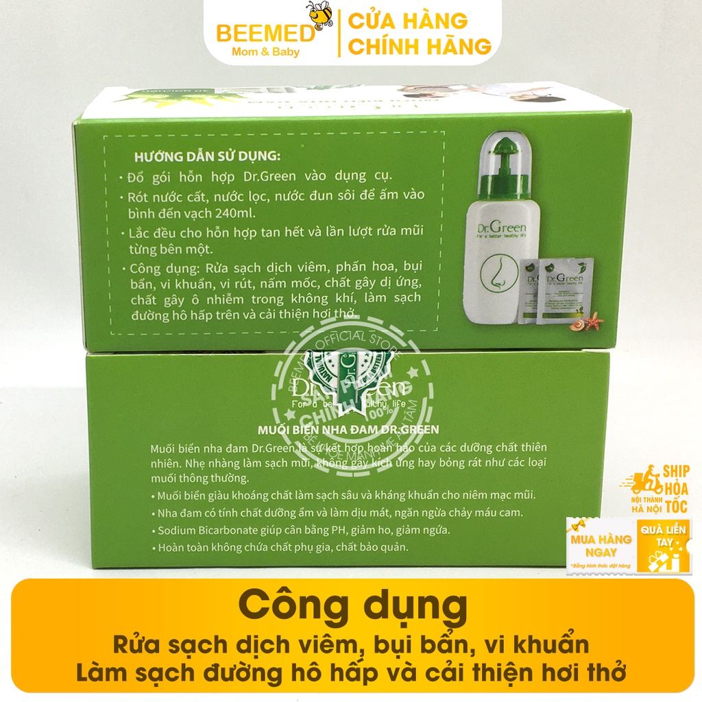 Muối Rửa Mũi Dr Green Nha Đam sạch sâu - Hộp 30 gói