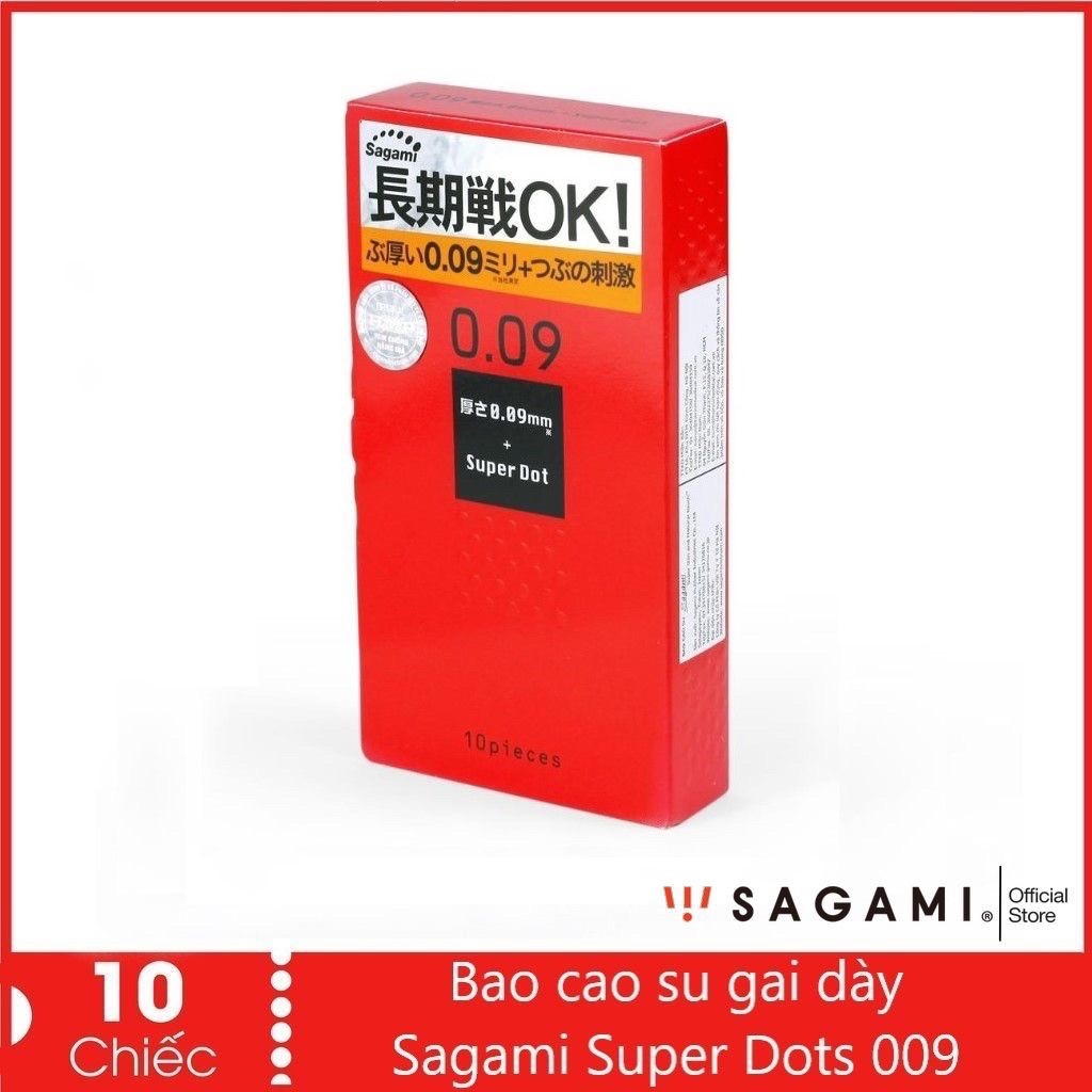 Bao cao su Siêu Gân gai Tăng khoái cảm Sagami 0.09 Nhật Bản (hộp 10 chiếc)