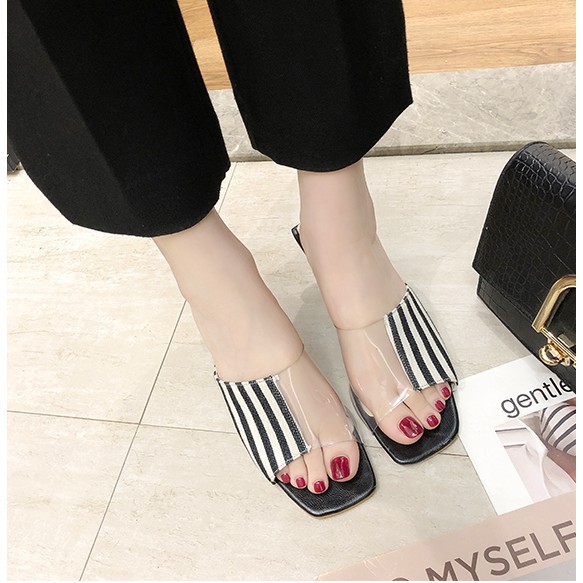 🌺Dép Cao Gót Đế Trong Suốt A126 /Dép Cao Gót Quai TRong / Giày Cao Gót Đế Vuông