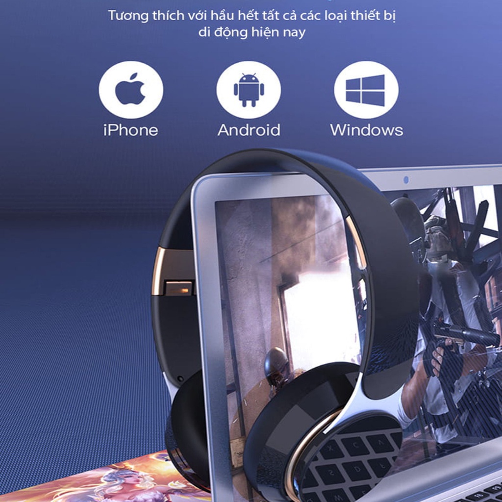 Tai Nghe Chụp Tai Không Dây Có Mic Xbass T7 Tai Nghe Bluetooth Chơi Game Máy Tính Chính Hãng Lắp Được Thẻ Nhớ Bass Mạnh