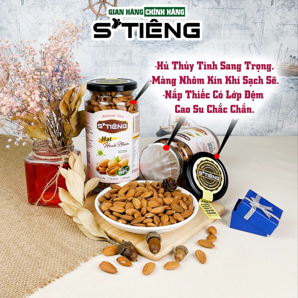 600Gr Hạt Hạnh Nhân Mỹ Sấy Chín Nguyên Vị STIENG Hủ Thủy Tinh