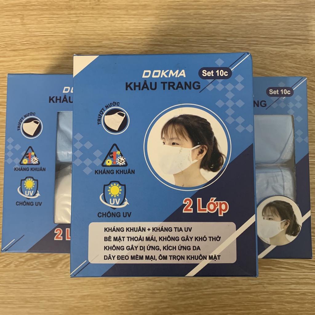 Khẩu trang DOKMA 2 lớp kháng khuẩn, chống tia UV ( hộp 10c ) cho người lớn