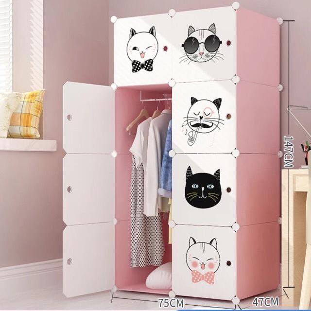 TỦ NHỰA GHÉP 8 Ô- TỦ QUẦN ÁO 8 Ô. Tặng kèm 1 treo đồ.