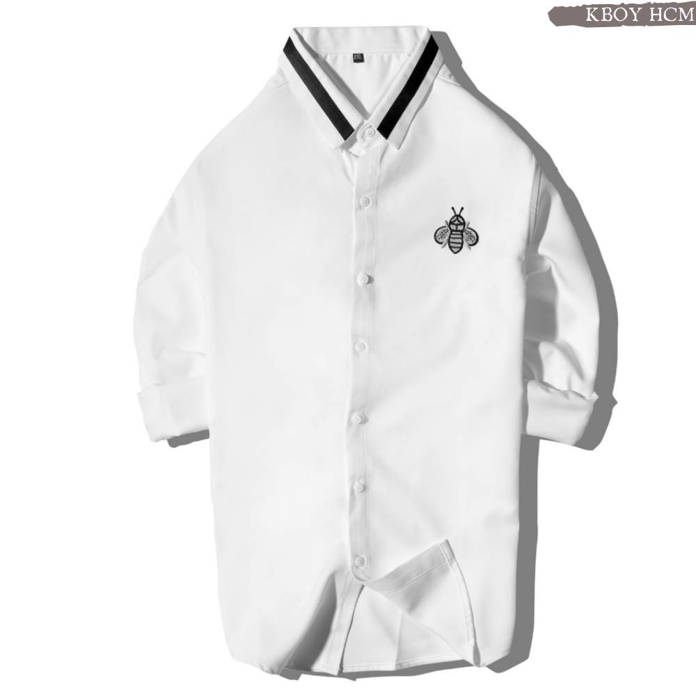 Áo sơ mi cổ bẻ Tay dài/ngắn, Hai màu trắng đen, logo ngay ngực thêu cao cấp , lịch lãm, sang trọng, Bigsize - 2837