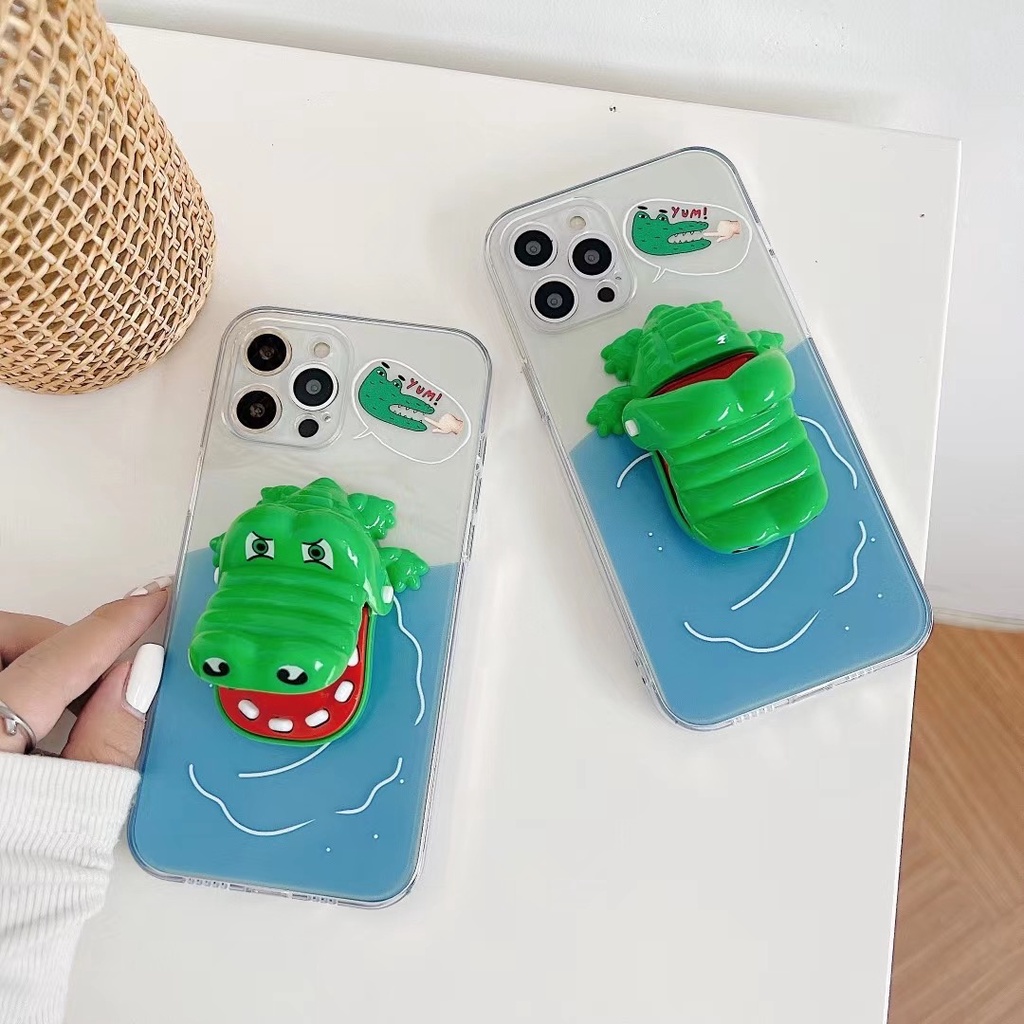 Ốp điện thoại tpu mềm giá đỡ hình cá sấu cho Iphone 7 8 plus 11 11 pro 11 pro max 12 12 promax