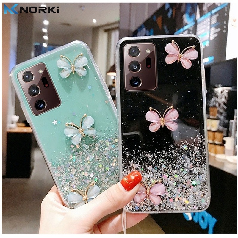Ốp Điện Thoại TPU Mềm Trong Suốt Đính Kim Tuyến Hình Bướm 3D Có Dây Đeo Cho iPhone 11 12 13 14 Pro Max 13 Pro Max