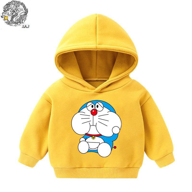 Áo Hoodie Tay Dài Dày Dặn In Hình Doraemon Dễ Thương Cho Bé Gái Từ 3-8 Tuổi