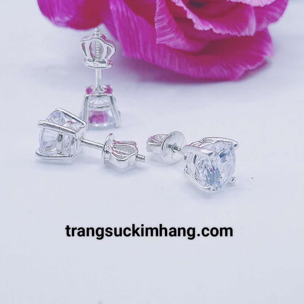 Khuyên Tai Bạc Nụ Tròn Đúc Khuôn 4 Chấu - Chốt Vặn