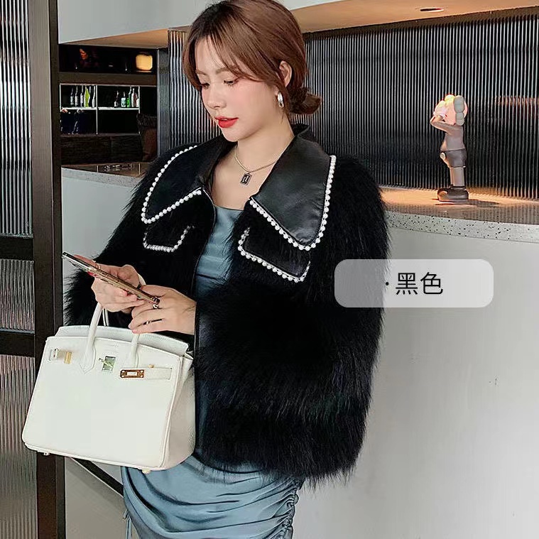 Áo khoác da phối lông dáng ngắn thiết kế thời trang mùa đông 2021 cho nữ