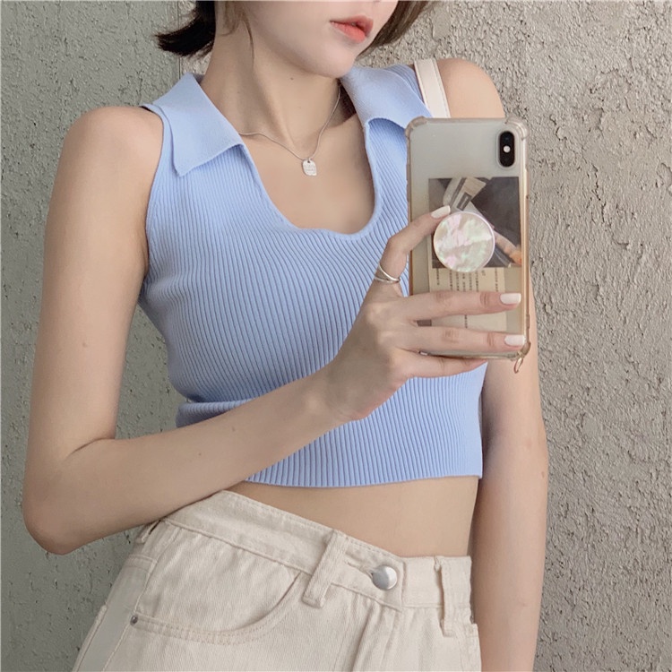 Áo croptop ZHELIHANGFEI sát nách dệt kim thời trang mùa hè 2022 dành cho nữ