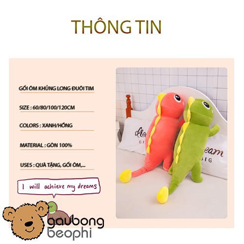 Thú nhồi bông khủng long nằm đuôi trái tim shop gấu bông béo phì