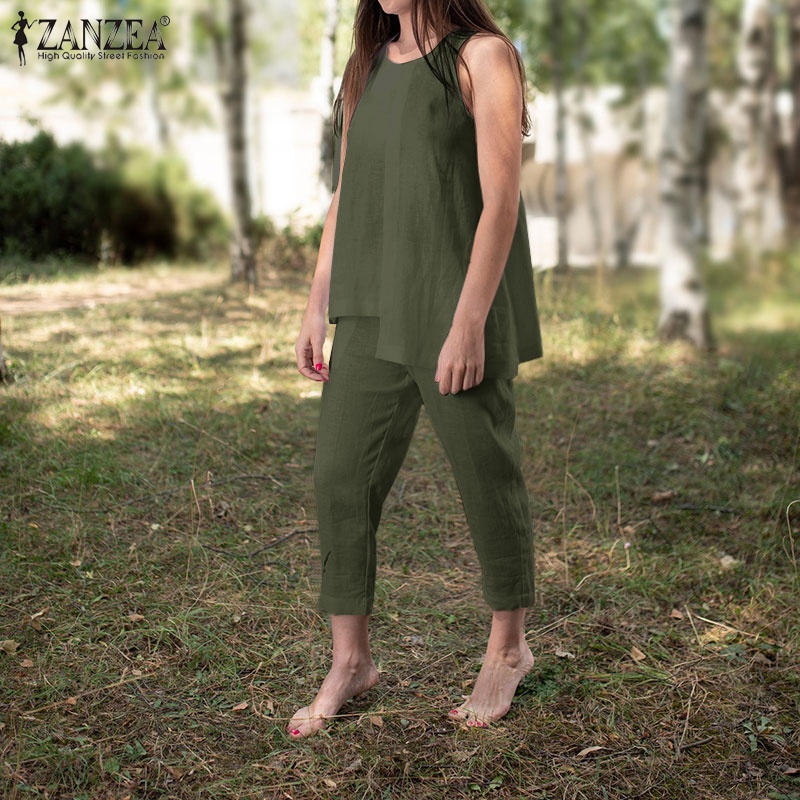 Set đồ ZANZEA gồm áo thun không tay và quần short thời trang dành cho nữ