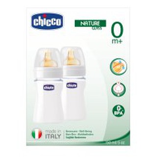 Bộ 2 bình thủy tinh tự nhiên núm cao su Chicco 150ml