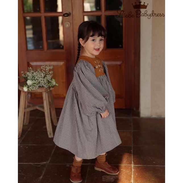 Đầm bé gái tiểu thư babydoll vải thô hàn thu đông thiết kế Hàn Quốc Nhật Bản 10-30kg