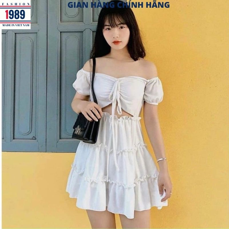 Đầm trễ vai tay bồng nhún ngực khoét eo kiểu dáng hàn quốc váy dự tiệc ulzzang vinatge-PHƯƠNG VŨ 1989
