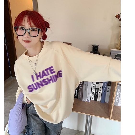 Áo Sweater Chữ Tím Sunshine PEONYB Unisex  🌸 Nỉ form rộng tay bồng cá tính đường phố vintage hàn quốc đẹp 🌸