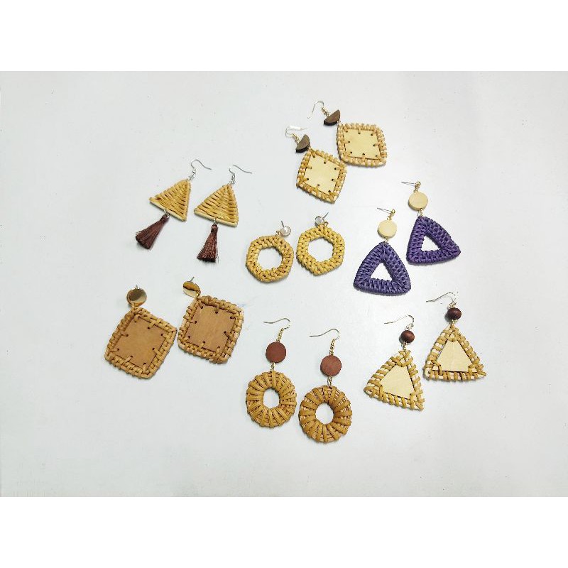 SALE khuyên tai mây tre đan,khuyên tai cói handmade khuyên tai cói khuyên tai nữ Thời trang đi biển Nữ tính hot