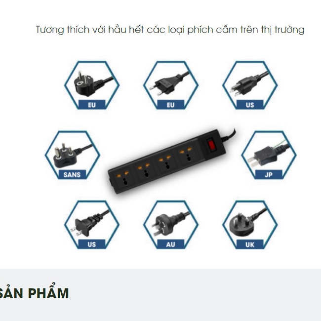 Ổ cắm dây 3 mét 5 mét 3 chấu đa năng chính hãng Rạng Đông